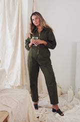 Sola Relaxed Sleeve Zipper Jumpsuit - Dark Moss