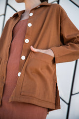 Painters Oversized Shirt Jacket - Saddle Brown
