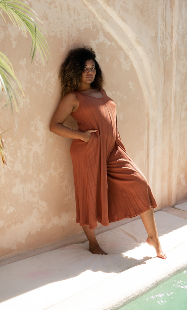 SAMPLE SALE | Willow Wide Rib Jumpsuit - Rust